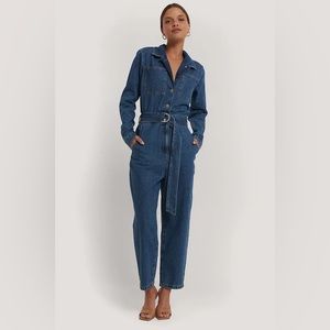 NA-KD Denim Utility Jumpsuit Sz 38